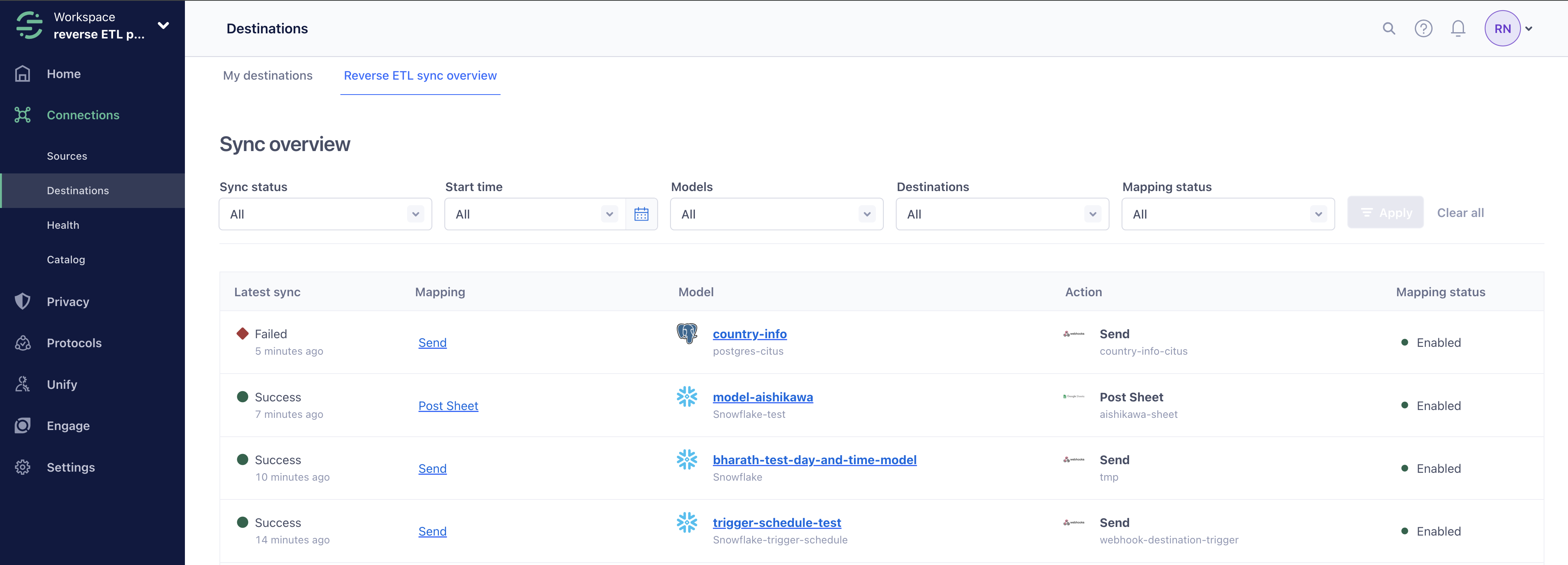 A screenshot of the sync overview page, which includes one failed sync and three successful syncs. 